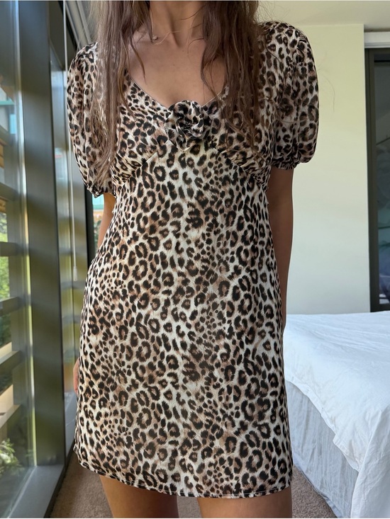 Wayf Dresses & Skirts - Wayf Cheetah Print Mini Dress with Flower Detail
